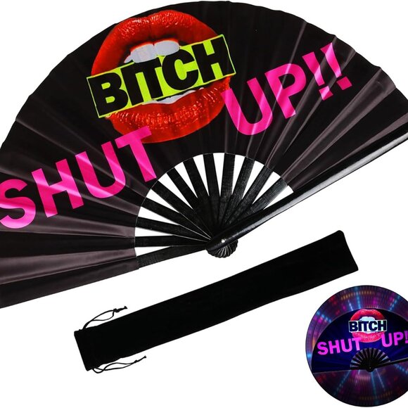 Accessories - Folding Hand Fan for Women - UV Glow Rave Hand Fan Large Bamboo Hand Held Chines